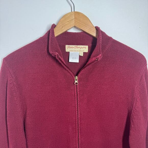 Norm Thompson Escape The Ordinary Women L Red Maroon Knit Sweater Full Zip Mock - Picture 4 of 7